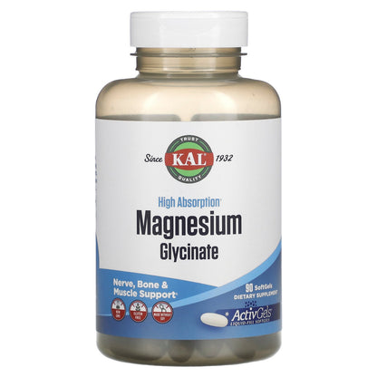 KAL, High Absorption Magnesium Glycinate, 90 Softgels (105 mg per Softgel)