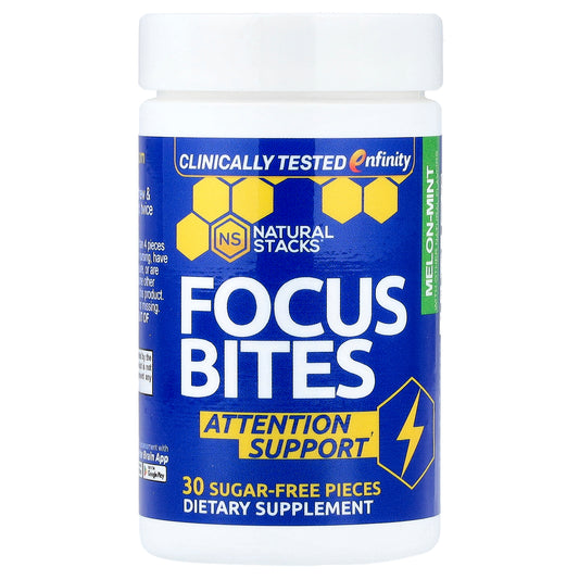 Natural Stacks, Focus Bites, Melon-Mint, 30 Sugar-Free Pieces