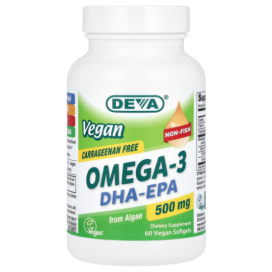 Deva, Vegan Omega-3, DHA-EPA, 500 mg, 60 Vegan Softgels