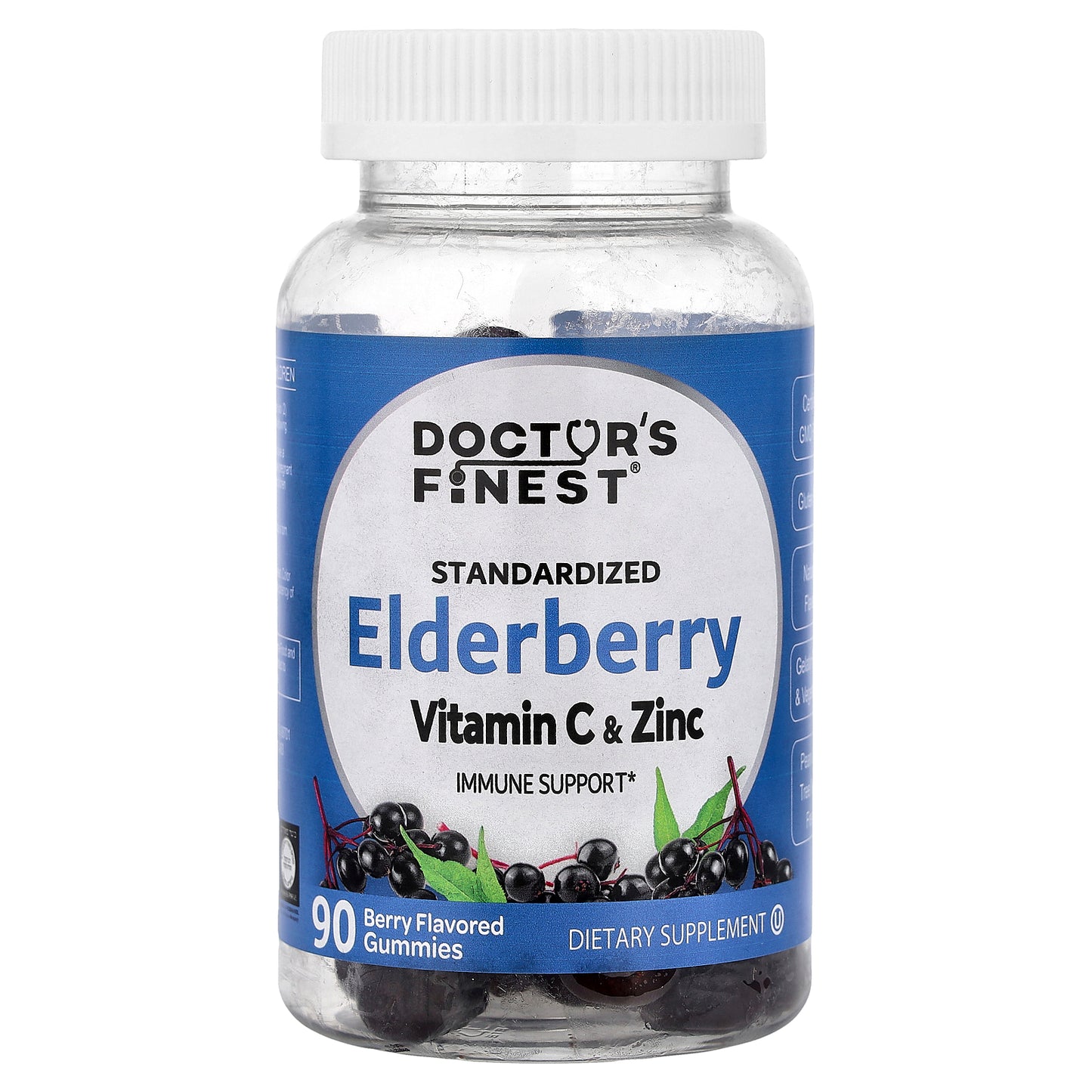 Doctor's Finest, Standardized Elderberry, Vitamin C & Zinc, Berry, 90 Gummies