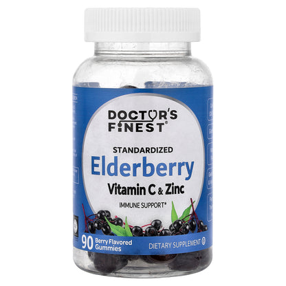 Doctor's Finest, Standardized Elderberry, Vitamin C & Zinc, Berry, 90 Gummies