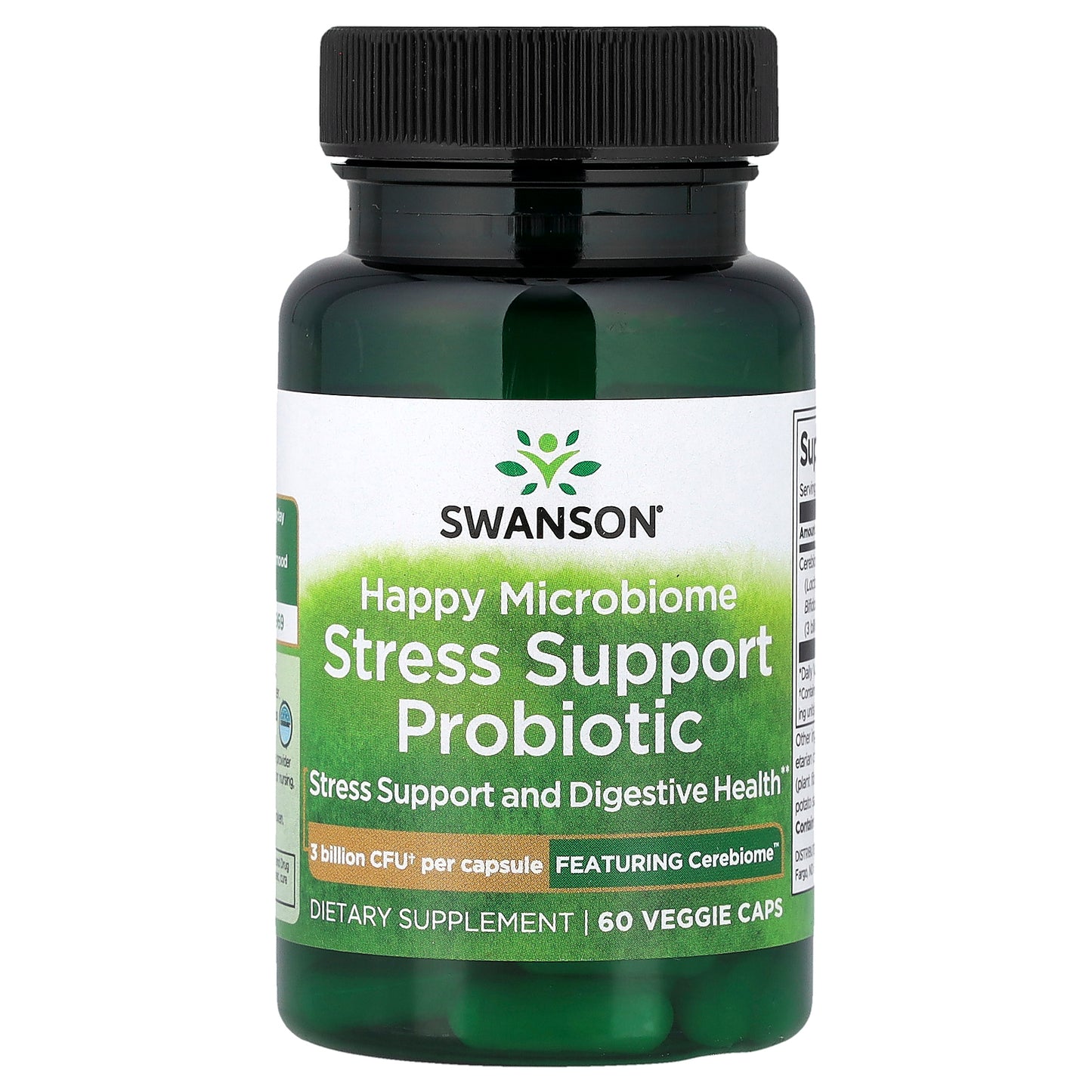 Swanson, Happy Microbiome Stress Support Probiotic, 3 Billion CFU, 60 Veggie Caps
