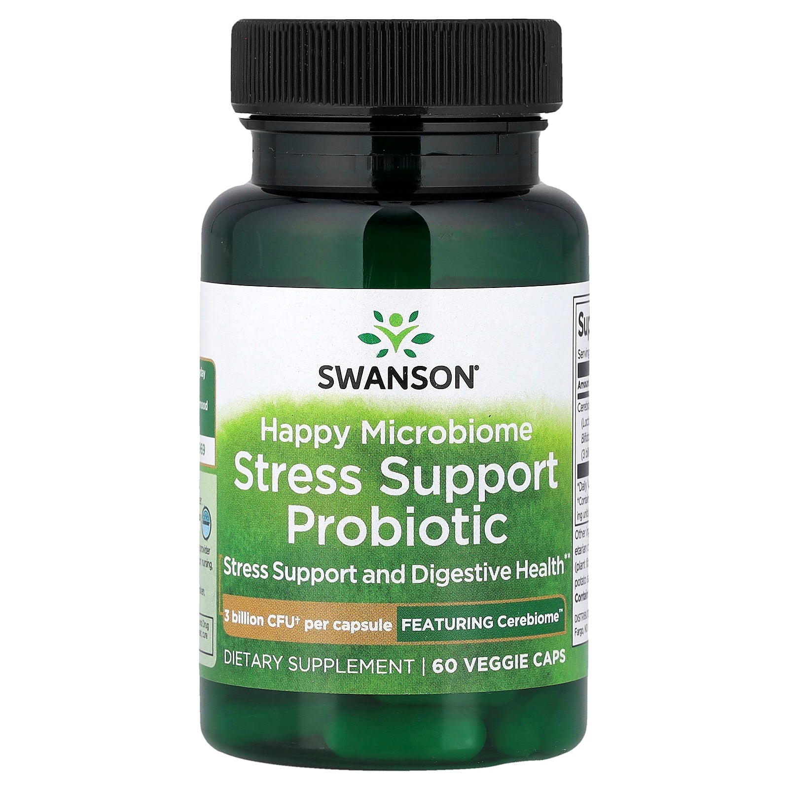 Swanson, Happy Microbiome Stress Support Probiotic, 3 Billion CFU, 60 Veggie Caps