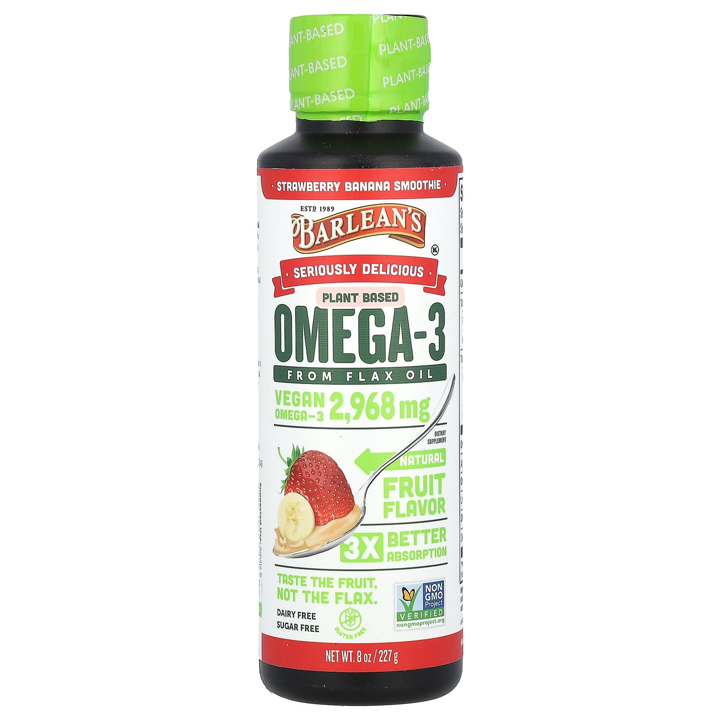 Barlean's, Plant Based Omega-3 from Flax Oil, Strawberry Banana Smoothie, 8 oz (227 g)