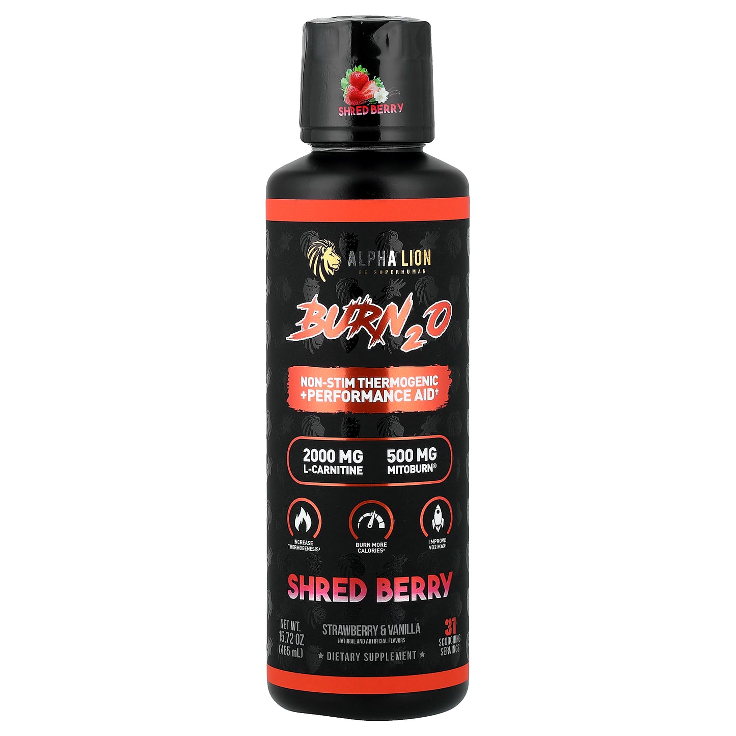 ALPHA LION, Burn2O, Shred Berry, Strawberry & Vanilla, 15.72 oz (465 ml)