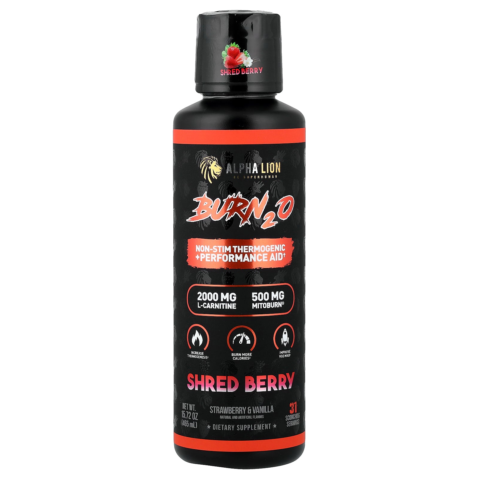 ALPHA LION, Burn2O, Shred Berry, Strawberry & Vanilla, 15.72 oz (465 ml)