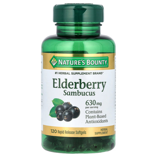 Nature's Bounty, Elderberry Sambucus, 630 mg, 120 Rapid Release Softgels (210 mg per Softgel)