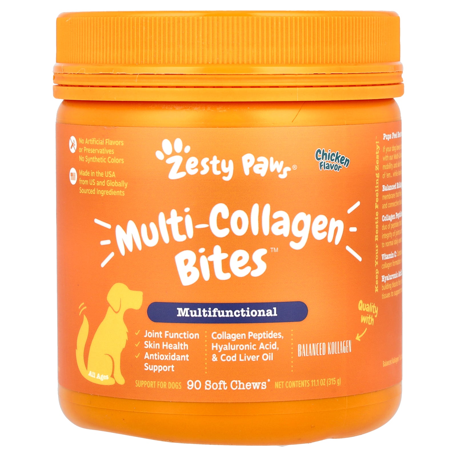 Zesty Paws, Multi-Collagen Bites™, Multifunctional, For Dogs, All Ages, Chicken, 90 Soft Chews