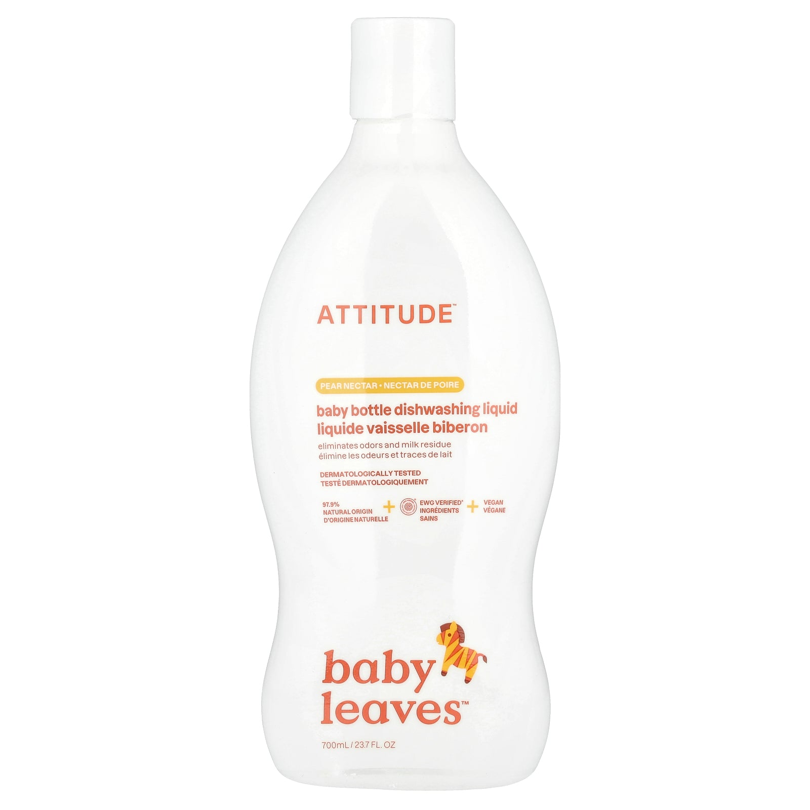 ATTITUDE, Baby Leaves™,  Baby Bottle Dishwashing Liquid, Pear Nectar, 23.7 fl oz (700 ml)