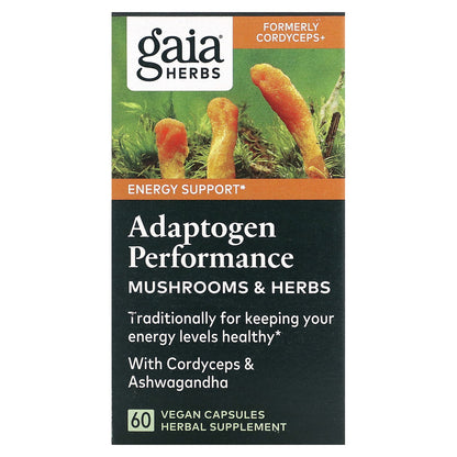 Gaia Herbs, Adaptogen Performance, Mushrooms & Herbs, 60 Vegan Capsules