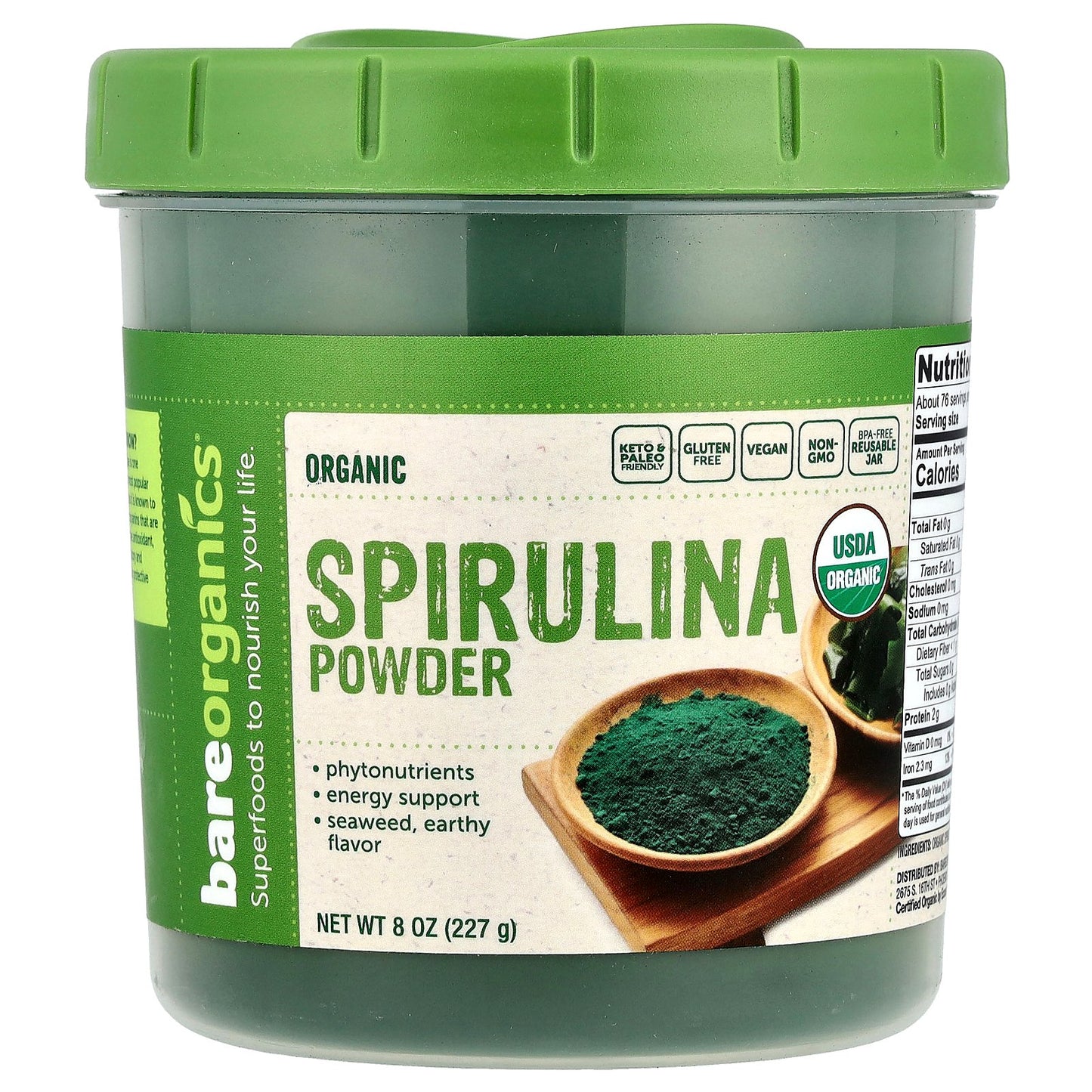 BareOrganics, Organic Spirulina Powder , 8 oz (227 g)