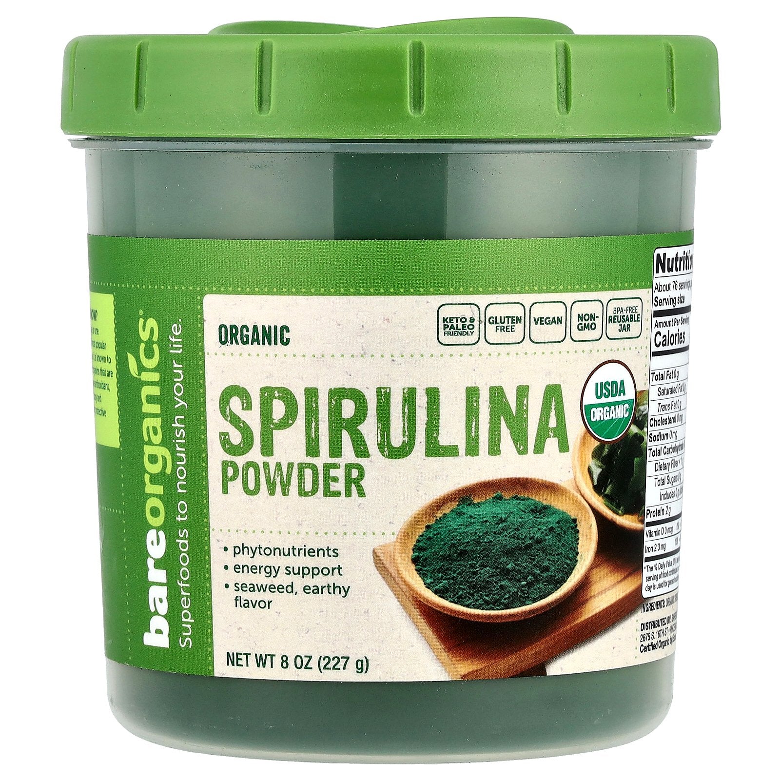 BareOrganics, Organic Spirulina Powder , 8 oz (227 g)