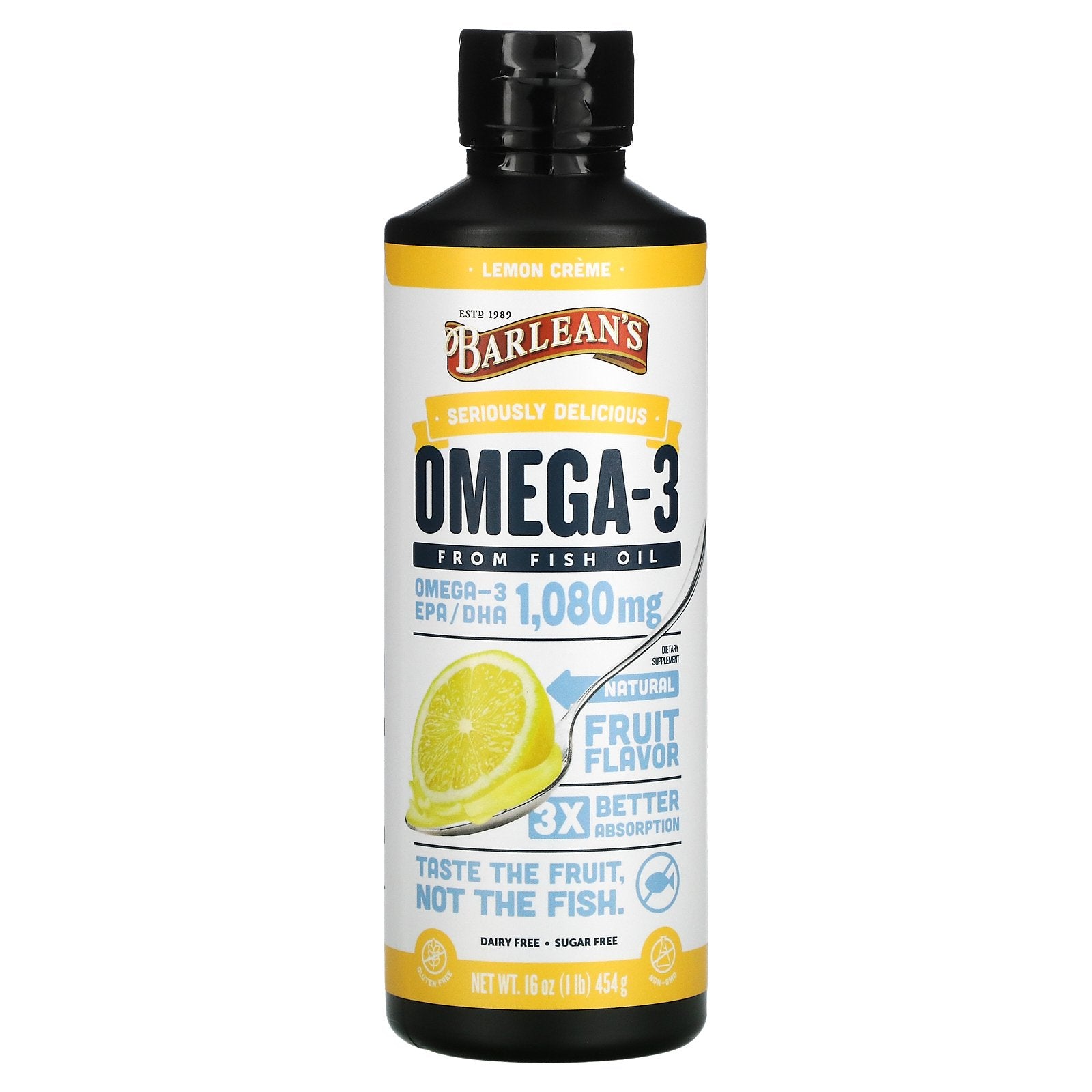 Barlean's, Omega-3, Fish Oil, Lemon Creme, 16 oz (454 g)