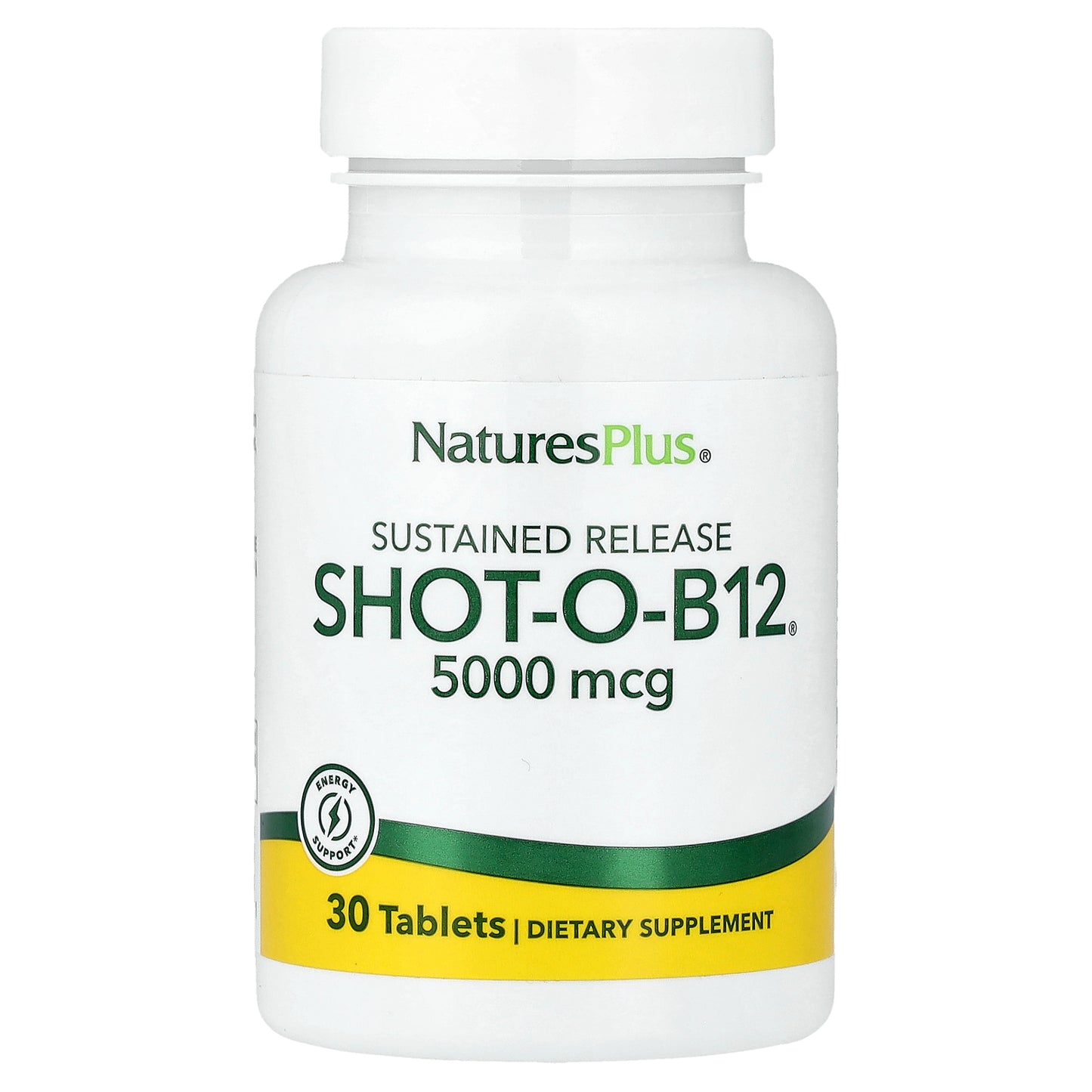 NaturesPlus, Shot-O-B12®, Sustained Release, 5,000 mcg, 30 Tablets