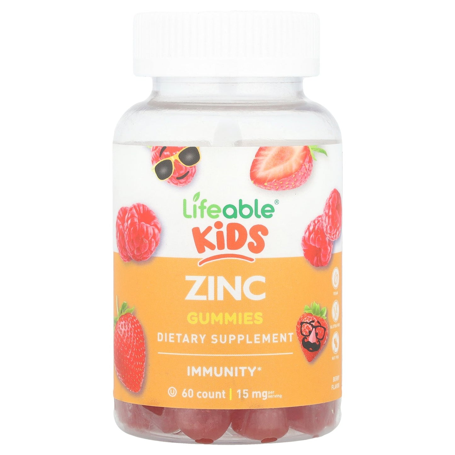 Lifeable, Kids Zinc Gummies, Berry, 15 mg, 60 Gummies