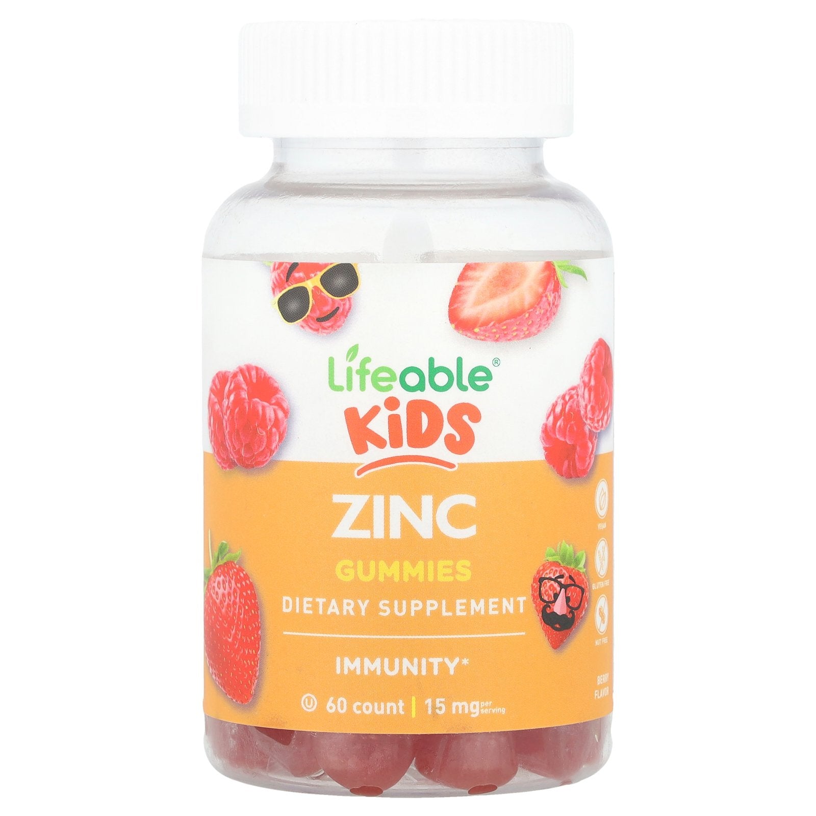 Lifeable, Kids Zinc Gummies, Berry, 15 mg, 60 Gummies