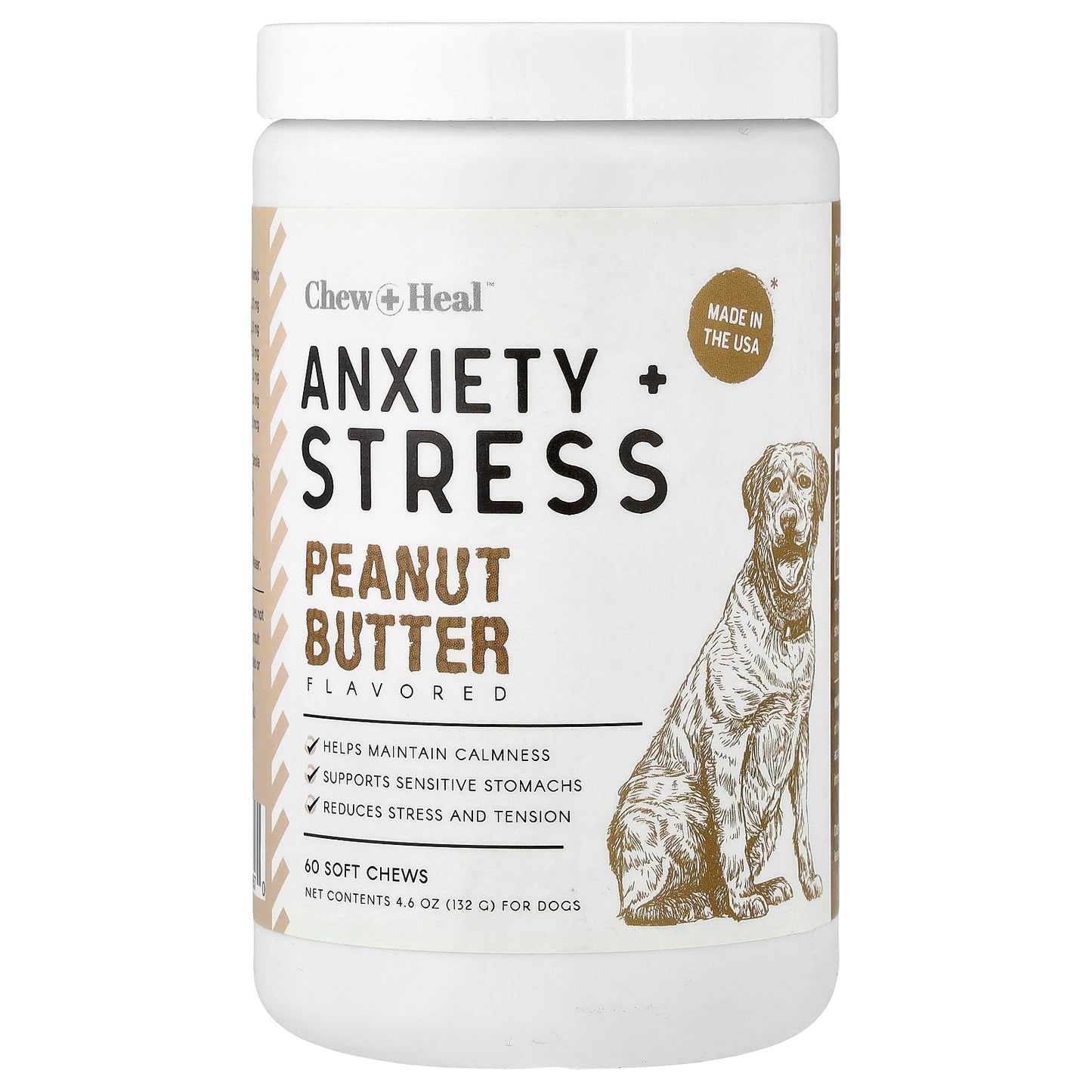Chew + Heal, Anxiety + Stress, For Dogs, Peanut Butter, 60 Soft Chews, 4.6 oz (132 g)