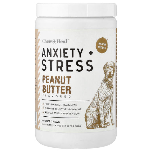 Chew + Heal, Anxiety + Stress, For Dogs, Peanut Butter, 60 Soft Chews, 4.6 oz (132 g)