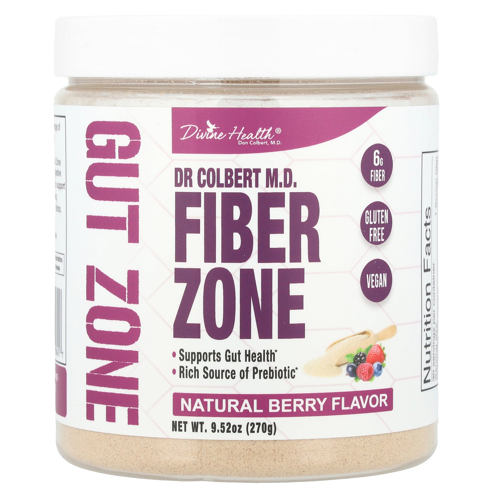 Divine Health, Dr Colbert M.D. Fiber Zone, Natural Berry, 9.52 oz (270 g)