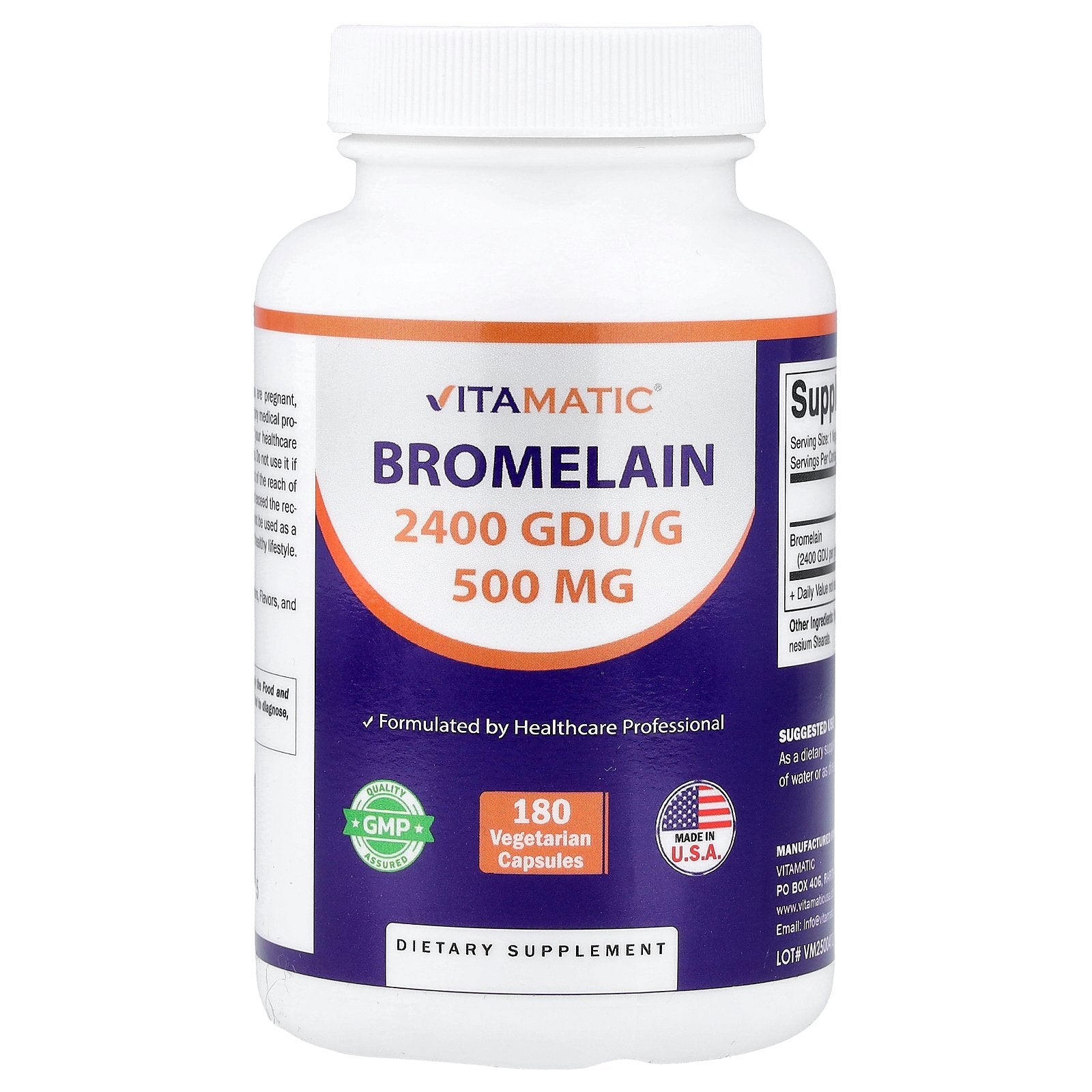 Vitamatic, Bromelain, 500 mg , 180 Vegetarian Capsules