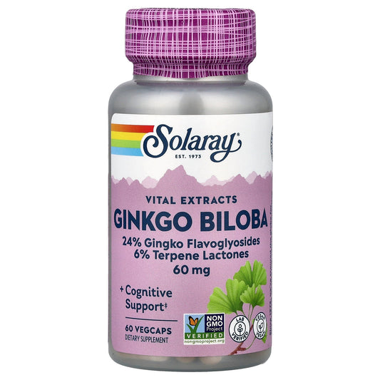 Solaray, Vital Extracts, Ginkgo Biloba, 60 mg, 60 VegCaps