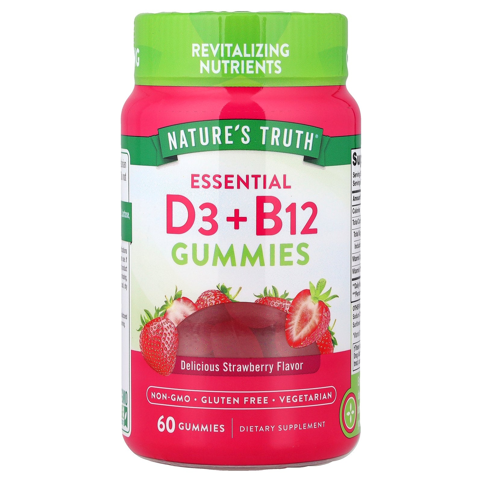 Nature's Truth, Essential D3 + B12 Gummies, Strawberry, 60 Gummies