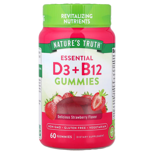 Nature's Truth, Essential D3 + B12 Gummies, Strawberry, 60 Gummies