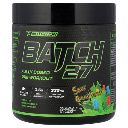 TC Nutrition, Batch 27, Fully Dosed Pre Workout, Sour Gummy Bears, 13.4 oz (380 g)