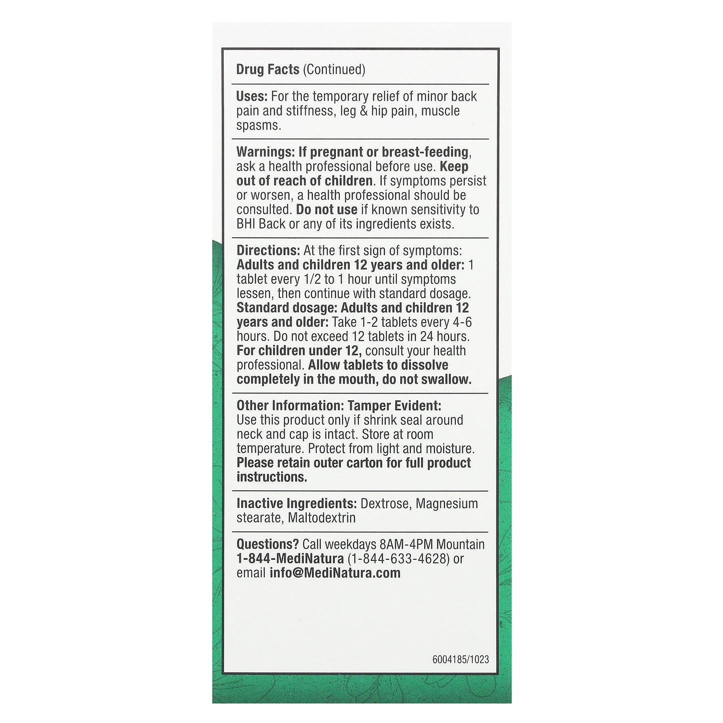 MediNatura, BHI, Back Pain Relief Tables, 100 Tablets