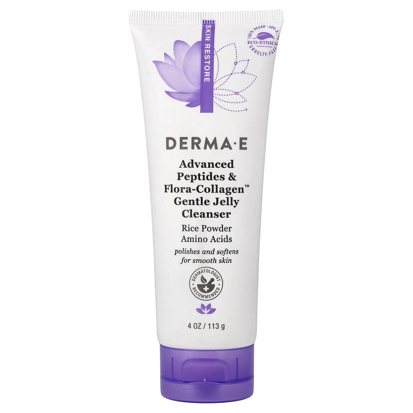 DERMA E, Advanced Peptides & Flora-Collagen™ Gentle Jelly Cleanser, 4  oz  (113 g)