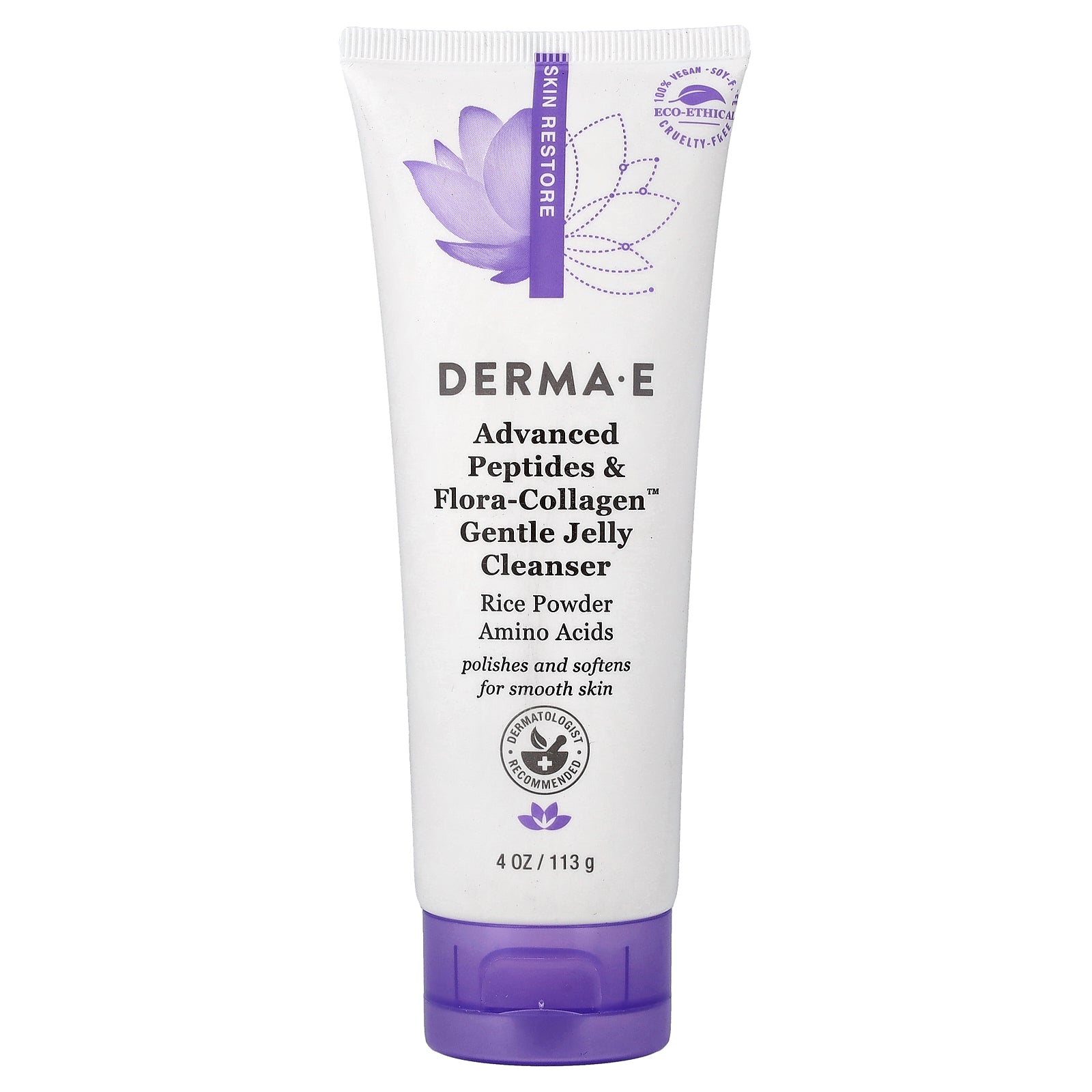 DERMA E, Advanced Peptides & Flora-Collagen™ Gentle Jelly Cleanser, 4  oz  (113 g)