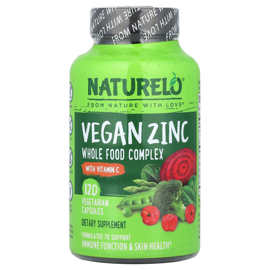 NATURELO, Vegan Zinc With Vitamin C, 120 Vegetarian Capsules