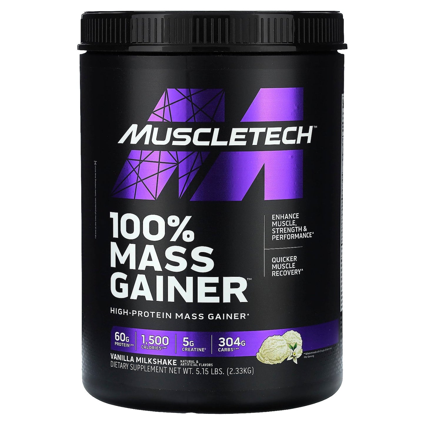 MuscleTech, 100% Mass Gainer™, Vanilla Milkshake, 5.15 lbs (2.33 kg)
