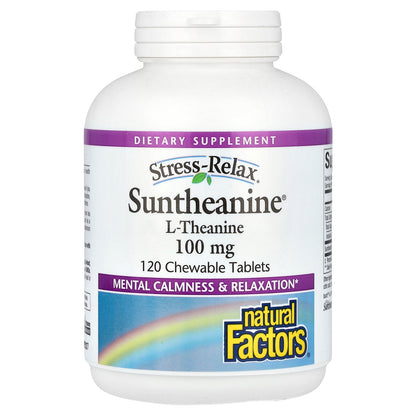 Natural Factors, Stress-Relax, Suntheanine L-Theanine, 100 mg, 120 Chewable Tablets
