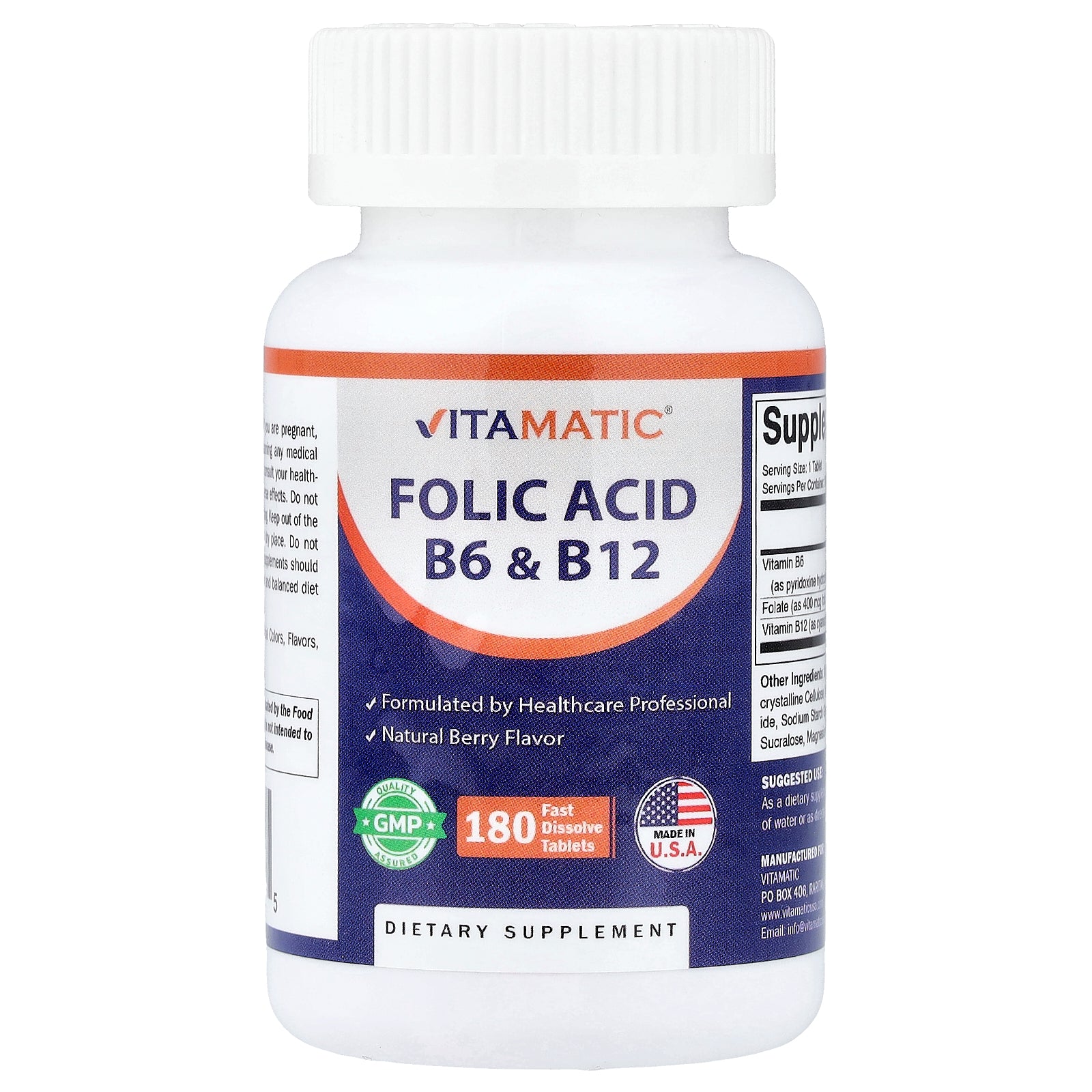 Vitamatic, Folic Acid B6 & B12, Natural Berry, 180 Fast Dissolve Tablets