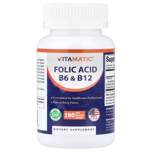 Vitamatic, Folic Acid B6 & B12, Natural Berry, 180 Fast Dissolve Tablets