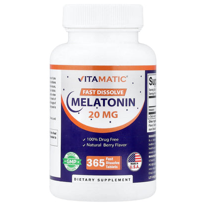Vitamatic, Melatonin, Natural Berry, 20 mg, 365 Fast Dissolve Tablets
