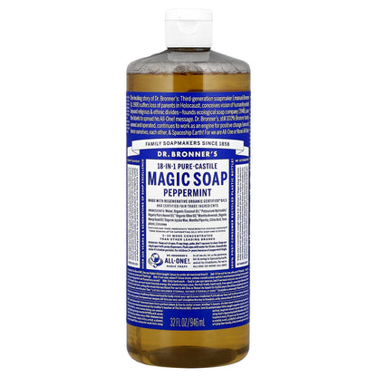 Dr. Bronner's, 18-in-1 Pure-Castile Magic Soap, Peppermint, 32 fl oz (946 ml)