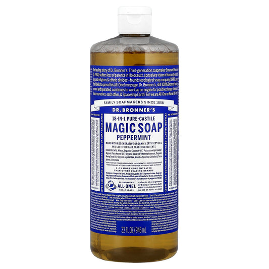 Dr. Bronner's, 18-in-1 Pure-Castile Magic Soap, Peppermint, 32 fl oz (946 ml)