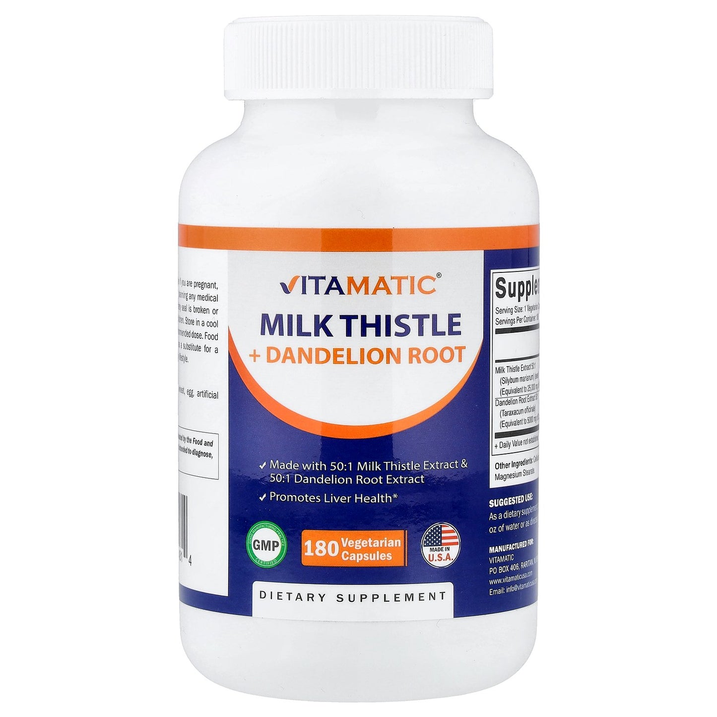 Vitamatic, Milk Thistle + Dandelion Root, 180 Vegetarian Capsules
