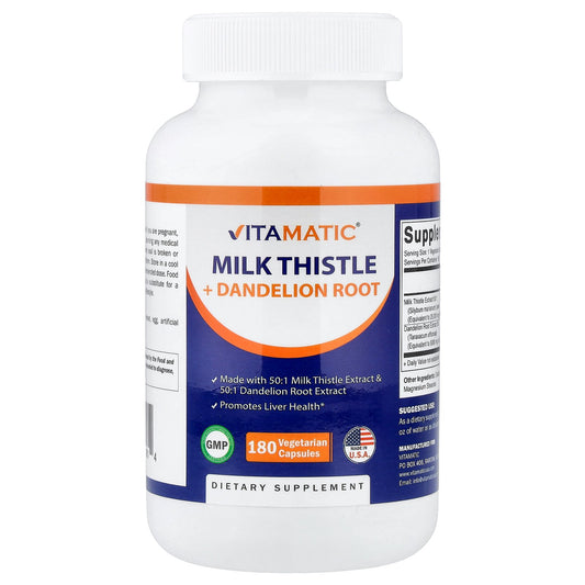 Vitamatic, Milk Thistle + Dandelion Root, 180 Vegetarian Capsules