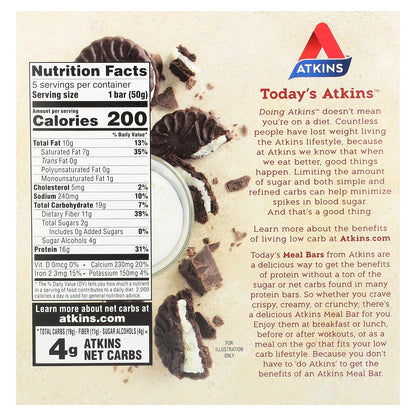 Atkins, Protein Meal Bar, Creamy Cookie Crunch, 5 Bars, 1.76 oz (50 g) Each