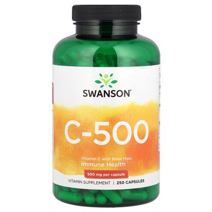 Swanson, C-500, Vitamin C With Rose Hips, 250 Capsules