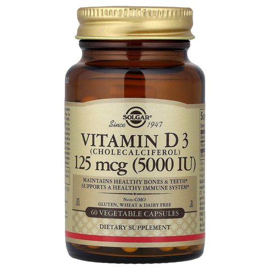 Solgar, Vitamin D3, 125 mcg (5,000 IU), 60 Vegetable Capsules