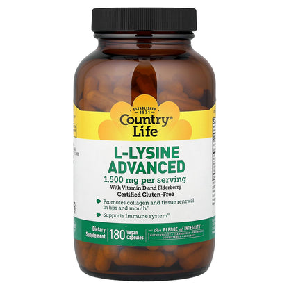 Country Life, L-Lysine, Advanced, 180 Vegan Capsules