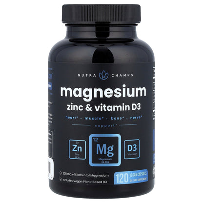 NutraChamps, Magnesium, Zinc & Vitamin D3, 120 Vegan Capsules