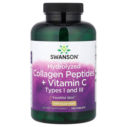 Swanson, Hydrolyzed Collagen Peptides + Vitamin C, 250 Tablets
