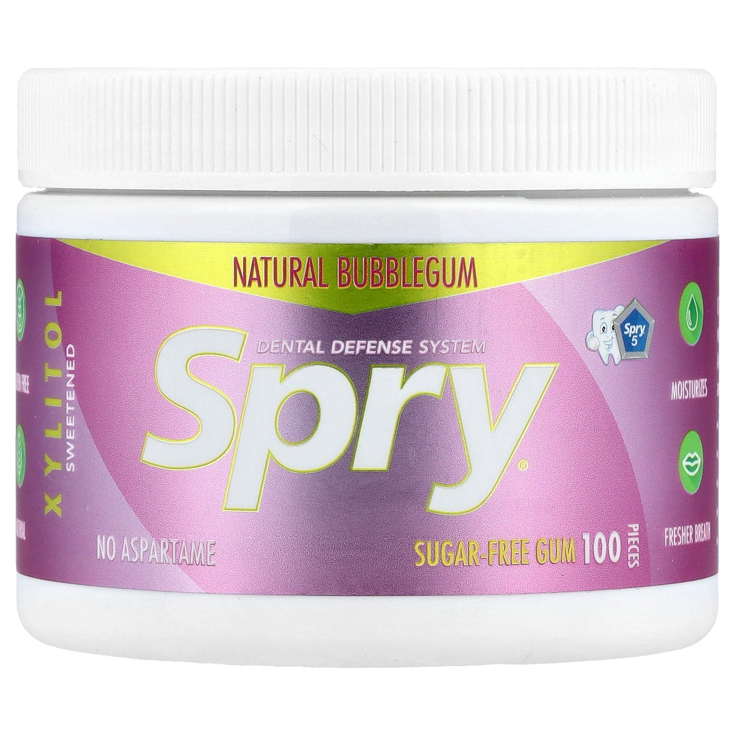 Xlear, Spry®, Sugar Free Chewing Gum, Natural Bubblegum, 100 Pieces