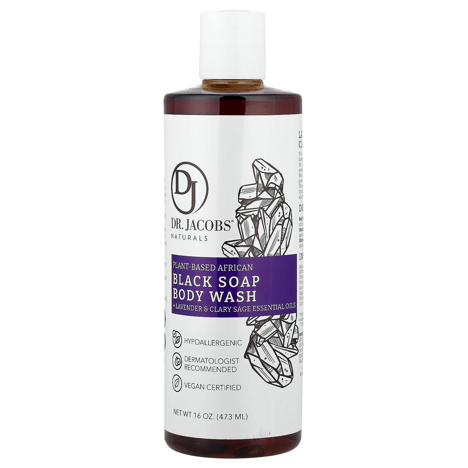 Dr. Jacobs Naturals, Plant-Based African Black Soap Body Wash, Lavender & Clary Sage Essential Oils, 16 oz (473 ml)