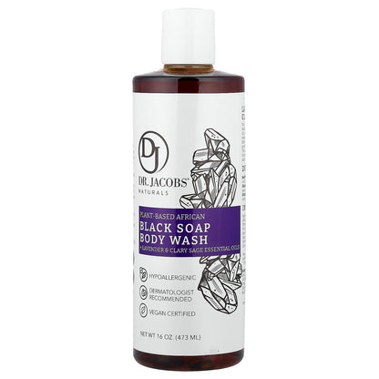 Dr. Jacobs Naturals, Plant-Based African Black Soap Body Wash, Lavender & Clary Sage Essential Oils, 16 oz (473 ml)